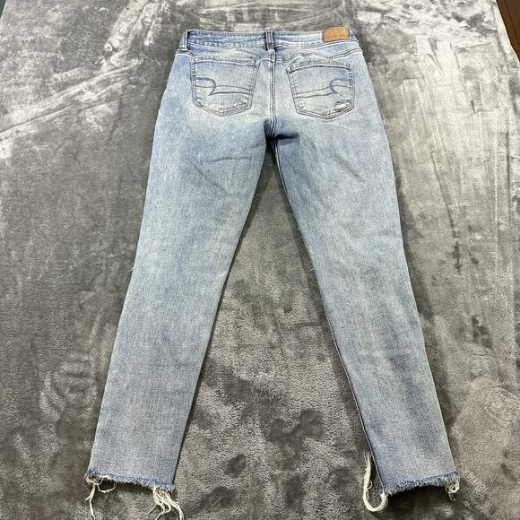 American Eagle Jeans Women's 4 Blue Denim Jegging Crop Low Rise Distress Stretch - Picture 7 of 14